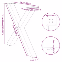cm (80 mm)/ 3 pcs) vidaXL Dining Table Legs X-Shaped Desk Legs Kitchen Metal Furniture Legs Steel - black, 90 x (72-73