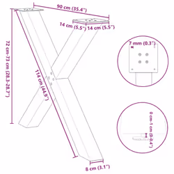 cm (80 mm)/ 3 pcs) vidaXL Dining Table Legs X-Shaped Desk Legs Kitchen Metal Furniture Legs Steel - white, 90 x (72-73