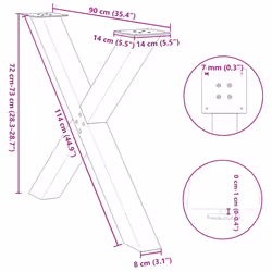 cm (80 mm)/ 3 pcs) vidaXL Dining Table Legs X-Shaped Desk Legs Kitchen Metal Furniture Legs Steel - natural, 90 x (72-73