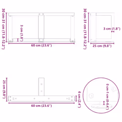 cm) vidaXL Dining Table Legs T-ShapedÂ Desk Legs Metal Furniture Legs 2 pcs Steel - 60 x 25 x (30-31