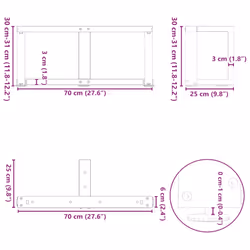 cm) vidaXL Dining Table Legs T-ShapedÂ Desk Legs Metal Furniture Legs 2 pcs Steel - 70 x 25 x (30-31
