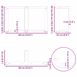 cm) vidaXL Dining Table Legs T-ShapedÂ Desk Legs Metal Furniture Legs 2 pcs Steel - 60 x 25 x (42-43 - Additional view 9