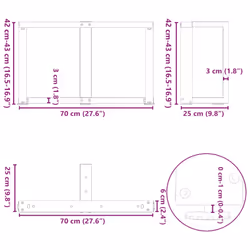 cm) vidaXL Dining Table Legs T-ShapedÂ Desk Legs Metal Furniture Legs 2 pcs Steel - 70 x 25 x (42-43 - Additional view 9