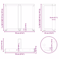 cm) vidaXL Dining Table Legs T-ShapedÂ Desk Legs Metal Furniture Legs 2 pcs Steel - 70 x 35 x (72-73