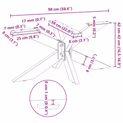 cm) vidaXL Dining Table Legs Spider Shape Desk Legs Furniture Legs 2 pcs Steel - natural, 98 x 58 x (42-43 - Additional view 3