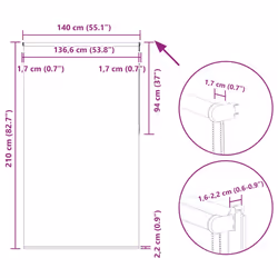 vidaXL Roller Blind Blackout Red 140x210 cm Fabric Width 136.6 cm Polyester