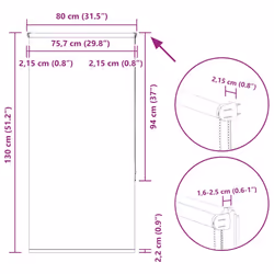 vidaXL Roller Blind Blackout Off White 75x230 cm Fabric Width 70.7 cm Polyester - white, 80 x 130 cm