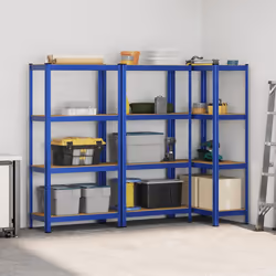 vidaXL 4-Layer Storage Shelves 3 pcs Blue Steel&Engineered Wood
