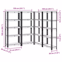 vidaXL 5-Layer Storage Shelves 4 pcs Blue Steel&Engineered Wood