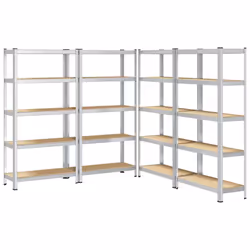vidaXL 5-Layer Storage Shelves 4 pcs Silver Steel&Engineered Wood