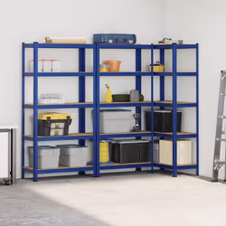 vidaXL 5-Layer Storage Shelves 3 pcs Blue Steel&Engineered Wood