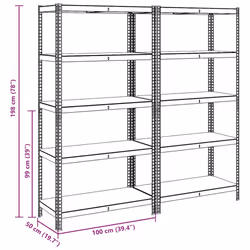 vidaXL 5-Layer Storage Shelves 2 pcs Silver Steel&Engineered Wood