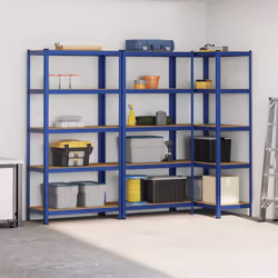 vidaXL 5-Layer Storage Shelves 3 pcs Blue Steel&Engineered Wood