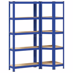 vidaXL 2 Piece 5-Layer Shelves Set Blue Steel&Engineered Wood garage shelving