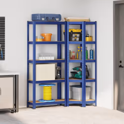 vidaXL 2 Piece 5-Layer Shelves Set Blue Steel&Engineered Wood garage shelving
