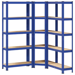 vidaXL 3 Piece 5-Layer Shelves Set Blue Steel&Engineered Wood garage shelving