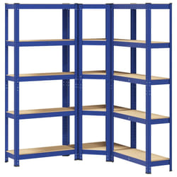 vidaXL 3 Piece 5-Layer Shelves Set Blue Steel&Engineered Wood garage shelving