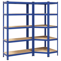 vidaXL 2 Piece 5-Layer Shelves Set Blue Steel&Engineered Wood garage shelving