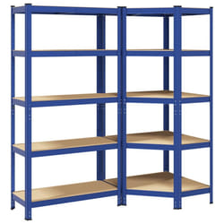 vidaXL 2 Piece 5-Layer Shelves Set Blue Steel&Engineered Wood garage shelving
