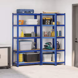 vidaXL 2 Piece 5-Layer Shelves Set Blue Steel&Engineered Wood garage shelving