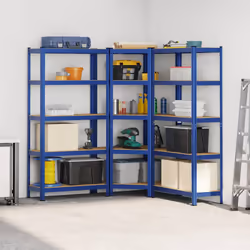 vidaXL 3 Piece 5-Layer Shelves Set Blue Steel&Engineered Wood garage shelving