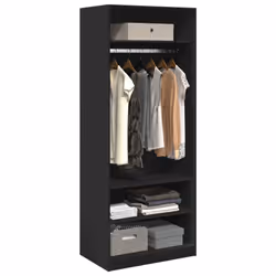vidaXL Wardrobe Clothing Storage Hanger Clothes Cabinet Closet Engineered Wood - black, 80 x 50 x 200 cm/ 3 shelves piece - Additional view 2