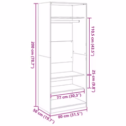 vidaXL Wardrobe Clothing Storage Hanger Clothes Cabinet Closet Engineered Wood - sonoma oak, 80 x 50 x 200 cm/ 3 shelves piece - Additional view 3