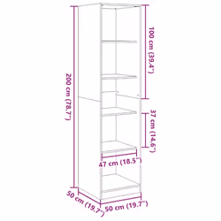vidaXL Wardrobe Clothing Storage Hanger Clothes Cabinet Closet Engineered Wood - old wood, 50 x 50 x 200 cm/ 4 shelves piece - Additional view 3