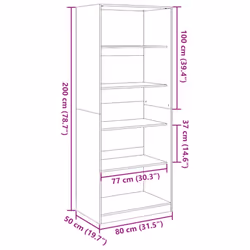vidaXL Wardrobe Clothing Storage Hanger Clothes Cabinet Closet Engineered Wood - concrete grey, 80 x 50 x 200 cm/ 4 shelves piece - Additional view 3