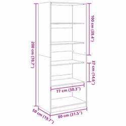 vidaXL Wardrobe Clothing Storage Hanger Clothes Cabinet Closet Engineered Wood - smoked oak, 80 x 50 x 200 cm/ 4 shelves piece - Additional view 8