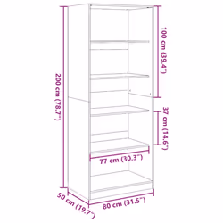 vidaXL Wardrobe Clothing Storage Hanger Clothes Cabinet Closet Engineered Wood - oak, 80 x 50 x 200 cm/ 4 shelves piece - Additional view 8