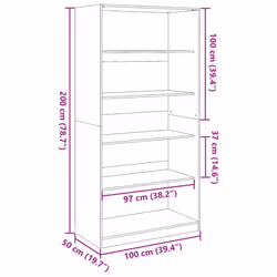 vidaXL Wardrobe Clothing Storage Hanger Clothes Cabinet Closet Engineered Wood - old wood, 100 x 50 x 200 cm/ 4 shelves piece - Additional view 3