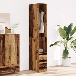 vidaXL Wardrobe Clothing Storage Hanger Clothes Cabinet Closet Engineered Wood - old wood, 30 x 50 x 200 cm/ 2 drawers piece - Additional view 2