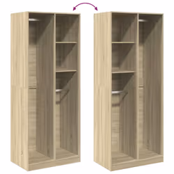 vidaXL Wardrobe Clothing Storage Hanger Clothes Cabinet Closet Engineered Wood - sonoma oak, 80 x 50 x 200 cm/ 2 shelves piece - Additional view 6