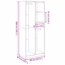 vidaXL Wardrobe Clothing Storage Hanger Clothes Cabinet Closet Engineered Wood - concrete grey, 80 x 50 x 200 cm/ 2 shelves piece - Additional view 3