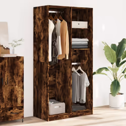 vidaXL Wardrobe Clothing Storage Hanger Clothes Cabinet Closet Engineered Wood - smoked oak, 100 x 50 x 200 cm/ 2 shelves piece - Additional view 2