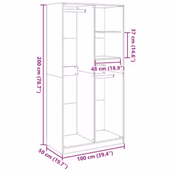 vidaXL Wardrobe Clothing Storage Hanger Clothes Cabinet Closet Engineered Wood - grey sonoma, 100 x 50 x 200 cm/ 2 shelves piece - Additional view 3