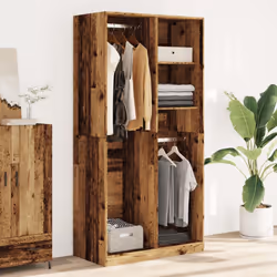 vidaXL Wardrobe Clothing Storage Hanger Clothes Cabinet Closet Engineered Wood - old wood, 100 x 50 x 200 cm/ 2 shelves piece - Additional view 2