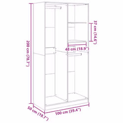 vidaXL Wardrobe Clothing Storage Hanger Clothes Cabinet Closet Engineered Wood - oak, 100 x 50 x 200 cm/ 2 shelves piece - Additional view 3
