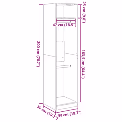 vidaXL Wardrobe Clothing Storage Hanger Clothes Cabinet Closet Engineered Wood - smoked oak, 50 x 50 x 200 cm/ 1 shelf piece - Additional view 3