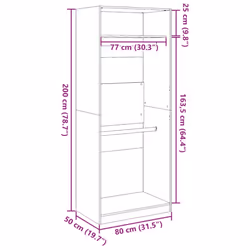vidaXL Wardrobe Clothing Storage Hanger Clothes Cabinet Closet Engineered Wood - white, 80 x 50 x 200 cm/ 1 shelf piece - Additional view 8