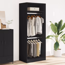 vidaXL Wardrobe Clothing Storage Hanger Clothes Cabinet Closet Engineered Wood - black, 80 x 50 x 200 cm/ 1 shelf piece - Additional view 2