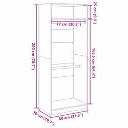 vidaXL Wardrobe Clothing Storage Hanger Clothes Cabinet Closet Engineered Wood - concrete grey, 80 x 50 x 200 cm/ 1 shelf piece - Additional view 8