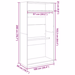 vidaXL Wardrobe Clothing Storage Hanger Clothes Cabinet Closet Engineered Wood - smoked oak, 100 x 50 x 200 cm/ 1 shelf piece - Additional view 8