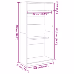 vidaXL Wardrobe Clothing Storage Hanger Clothes Cabinet Closet Engineered Wood - grey sonoma, 100 x 50 x 200 cm/ 1 shelf piece - Additional view 8