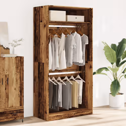 vidaXL Wardrobe Clothing Storage Hanger Clothes Cabinet Closet Engineered Wood - old wood, 100 x 50 x 200 cm/ 1 shelf piece - Additional view 2