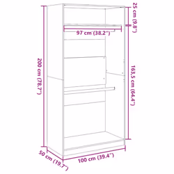 vidaXL Wardrobe Clothing Storage Hanger Clothes Cabinet Closet Engineered Wood - old wood, 100 x 50 x 200 cm/ 1 shelf piece - Additional view 8