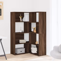 vidaXL Corner Bookcase 4-Tier Corner Bookshelf Storage Cabinet Engineered Wood - brown oak