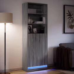 vidaXL Highboard with LED Sideboard Side Cabinet Cupboard Engineered Wood - grey sonoma, 69 x 32.5 x 200 cm - Additional view 4