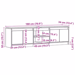 vidaXL TV Cabinet with LED TV Stand TV Unit Media Cabinet Engineered Wood - concrete grey, 180 x 34 x 50 cm - Additional view 3